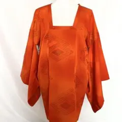 は*は様 1145-29 道行コート　正絹　菱柄　柄物　オレンジ　和装　着物