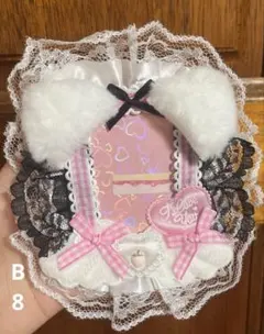 メイド　トレカケース　猫　りぼん　ブラックピンク　ダブルレース　B8サイズ
