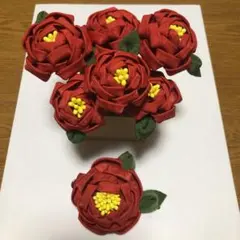 つまみ細工の髪飾り　椿　7点