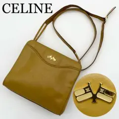 CELINE ショルダーバッグ　トリオンフ　フラッグ　ブラウン　レザー　ロゴ金具
