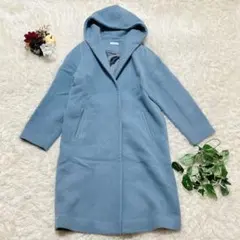 a.v.v フード付きコート L くすみブルー ロング 体型カバー