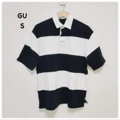 GU 半袖 ラガーシャツ ボーダー ブラック ホワイト S