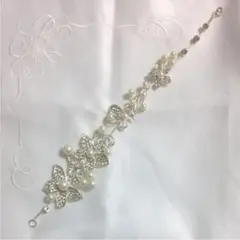 パール クリスタル 花モチーフ ヘッドドレス ウェディング