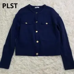 PLST　金ボタン　エクストラファインメリノミドルゲージウールクルーカーディガン
