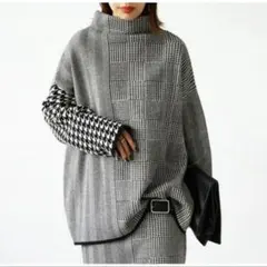 パッチワーク ニット トップス　グレー系 上品 大人可愛い モード