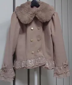 アクシーズファム　ファー襟　レース＋リボン袖　ショートコート　ピンク