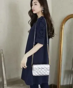 新品タグ付き✨️トッコクローゼット 紺色フォーマルワンピース リボン袖