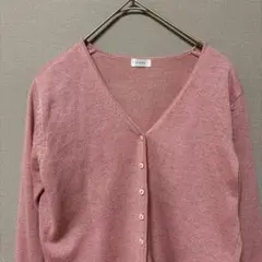 LIBRA Ｖネック七分袖カーディガン(M)ピンク　ラメ入り　華やかフェミニンのサムネイル