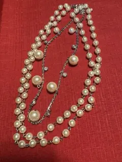 【美品】ホワイトパール　不揃い3連ネックレス