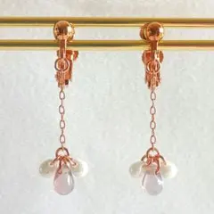 [40]2種ドロップビーズのイヤリング ピンクゴールド調 シンプル 上品 小ぶり