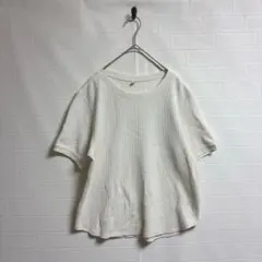【UNIQLO】ユニクロホワイト ワッフルTシャツ 五分袖 クルーネックM部屋着