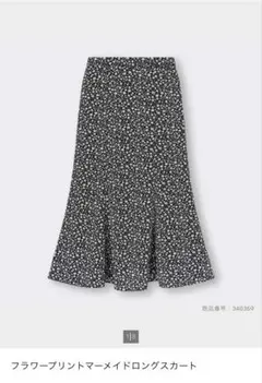 GU フラワープリントマーメイドロングスカート 黒 M