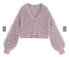 ショート丈パールボタンシャギーニットカーディガン kz114a ピンク タグ付き
