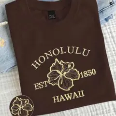 半袖Tシャツ ブラウン HONOLULU ロゴ刺繍
