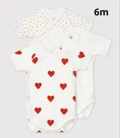 プチバトー ハートプリント半袖あわせボディ3枚組　6m67cm