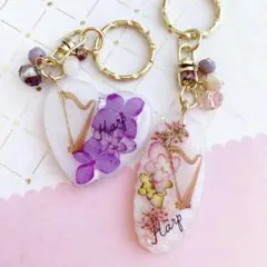 【3198】難あり・ハープ 2個とも難あり ハート型とオーバル型 キーホルダー