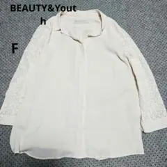 BEAUTY&YOUTH アイボリー レーススリーブシャツブラウスFサイズ