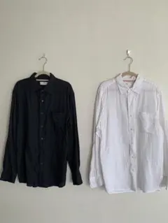 UNIQLO プレミアムリネン麻100%黒と白の長袖シャツ2枚セット