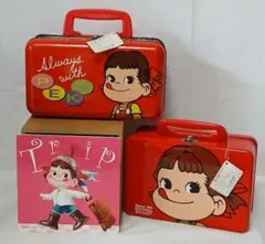 お値下げ！不二家 ペコちゃん 小物入れ 缶ケース バック　3点セット