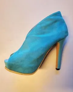 【希少価値】ターコイズエメラルド色　スエードオープントゥ ブーティ【おしゃれ靴】