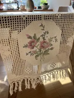 純綿ローズ柄クロスステッチテーブルランナー／フランス風クラシック