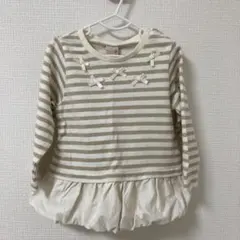 【petit main 】ボーダーリボン付きフリルトップス 90サイズ