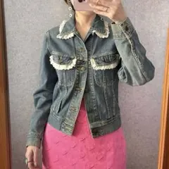 ブルマリン Blumarine リボン レース装飾 短丈 デニムジャケット 40