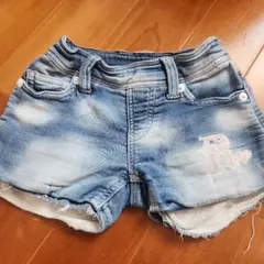 RONI♪　ダメージデニムブルー ハート刺繍 ショートパンツ 110