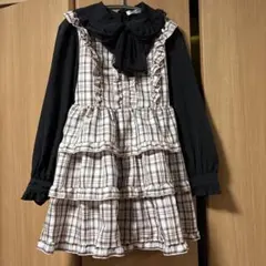 ピンクハウス ワンピース 綿ローン リネン 二枚仕立て チェック