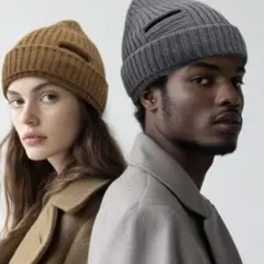 ニット帽 無地 ダメージ 秋冬 ビーニー帽 男女兼用　ニットキャップ グレー