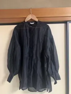 試着のみ！シースルのバルーンスリーブシャツ 黒ML