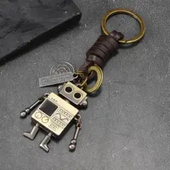 로봇 키 체인 B 골동품 청동 레트로 매력 가죽 가죽