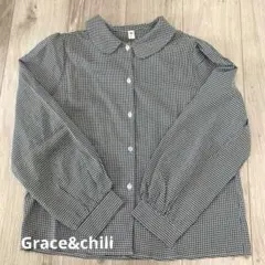 丸襟ギンガムチェックブラウス