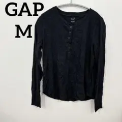 GAP 【M】RIB HENLEY 長袖カットソーブラック　シンプル　前ボタン付