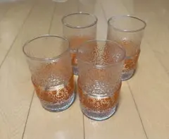 昭和レトロ 花柄 オレンジ グラス 4個セット タンブラー コップ