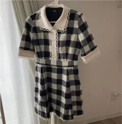 チェックのスカラップワンピース