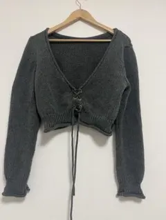 グレー Vネック クロップドニットセーター ショート丈 ZARA
