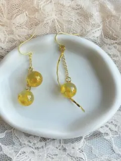 レジンアクセサリー　ミモザピアス　1114