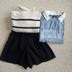 タートルネックニットとミシガンシャツセット