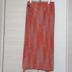 ロング ストレート 小花柄 巻きスカート M 赤 レトロ　ヴィンテージ