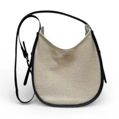 ベージュ キャンバス マチありショルダーバッグ 巾着バッグ