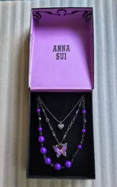ANNA SUI ネックレス3点セット バタフライ パープル