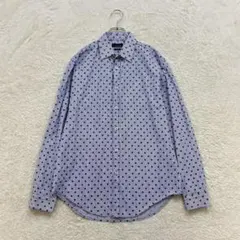 ザラマン【M】紺 ドット 長袖シャツ 綿100％ 薄手 微ストレッチ ストライプ