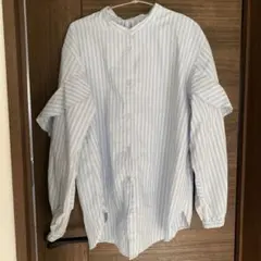 GU ストライプ柄 袖フリル 長袖シャツ XLサイズ