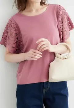 【最終値下げ】ROPÉ PICNIC　レース袖ピンク半袖Tシャツ