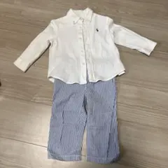 ラルフローレン　ホワイトボタンダウンシャツとストライプパンツセット　12M