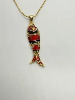 魚の形 ネックレス 赤黒エナメル