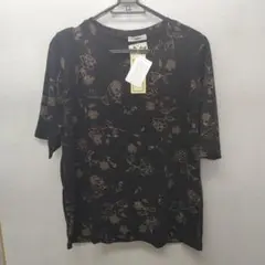 新品タグ付き 黒 柄カットソー L サイズ
