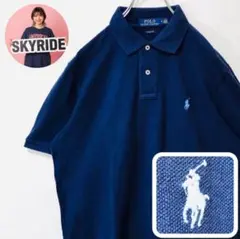 90s ポロラルフローレン ポロシャツ ポニー刺繍 ネイビーM ビッグシルエット