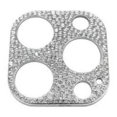 iPhone13Pro 13ProMaxラインストーン カメラカバー保護シルバー